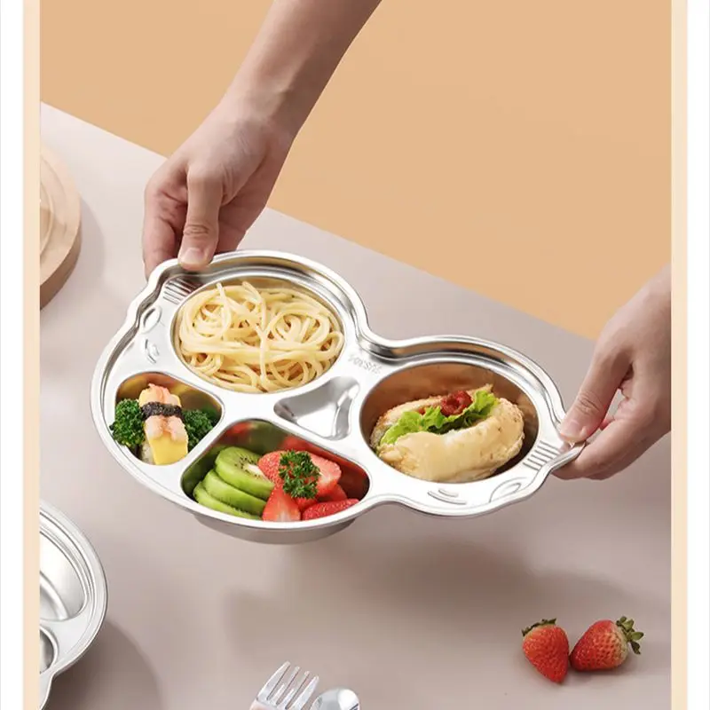 Aixiangru Children's Dinner Plates Cartoon Cute Plates Stainless Steel 304 Filleted Corner Animal Shape Chinese Food Plate