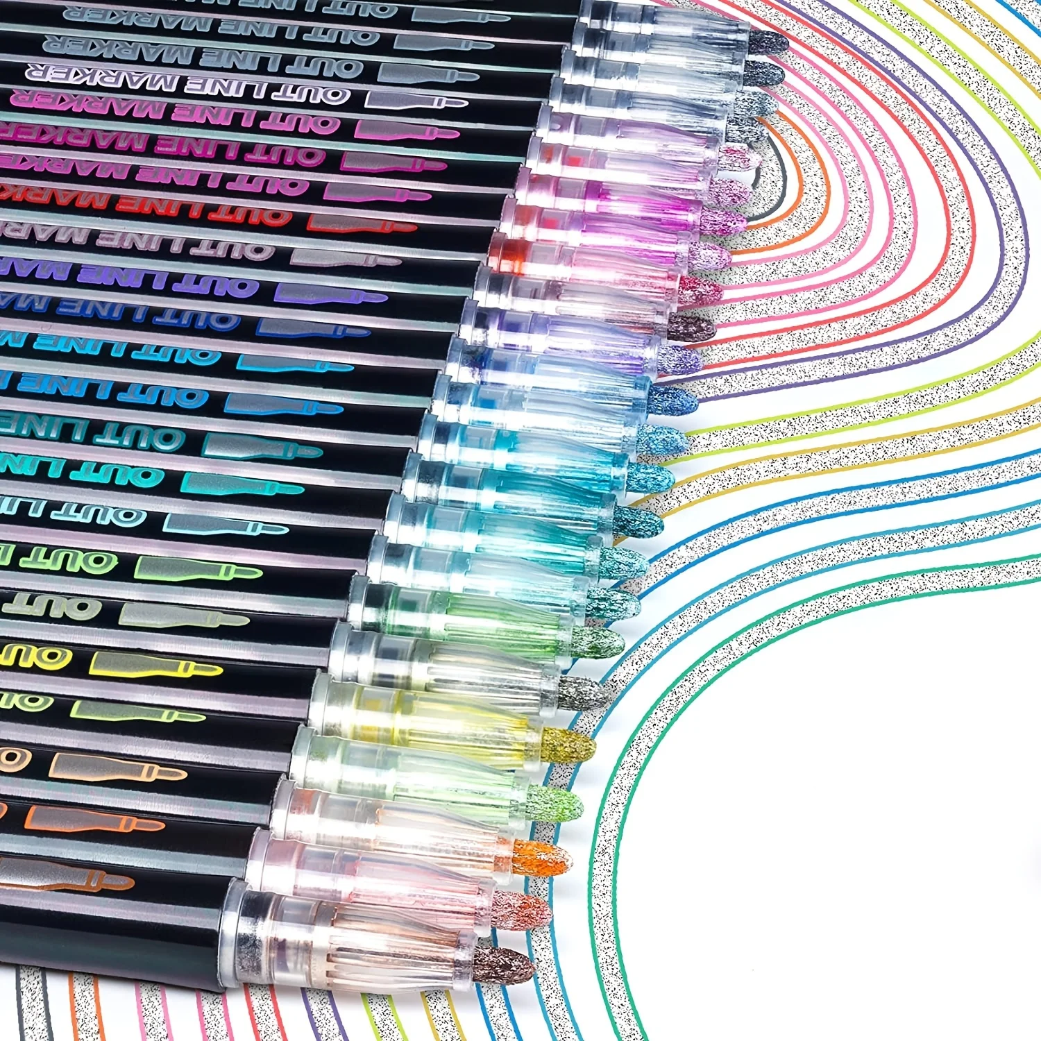 12-Color Shimmer Outline Markers Set - Perfect for Kids Ages 8-12,  Doodling, Drawing, Card Making & Calligraphy!