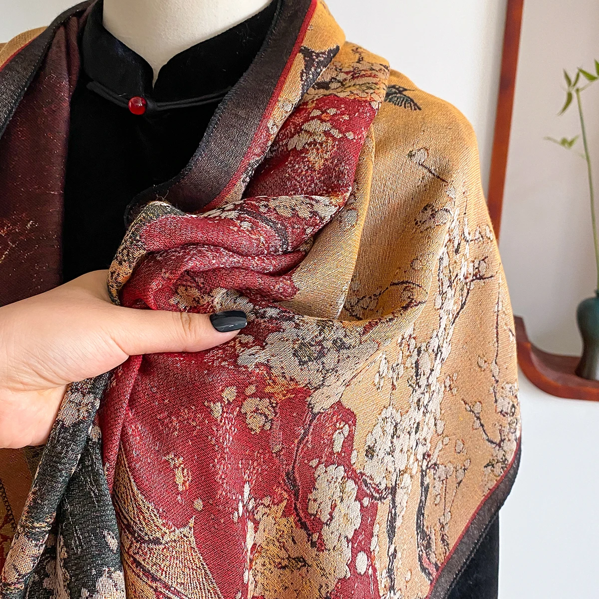 New Chinese Style Landscape Painting Women Scarf Soft Warm Pashmina Shawl Winter Outdoor Coldproof Windproof Blanket Scarf 2025