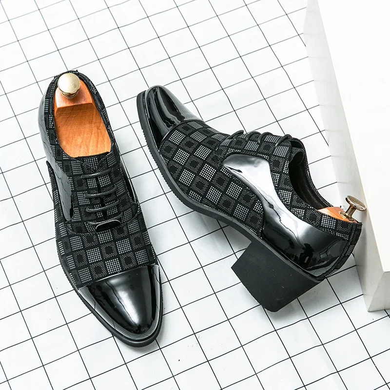 Leather Shoes Luxury Classic High Heels Men Leather Shoes Height Increasing Casual Wedding Party Dancing Shoes Men Spring/Autumn