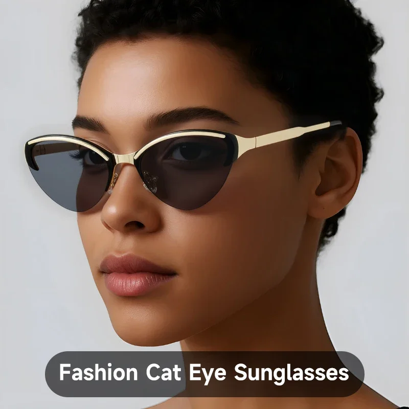 Neue Mode Cat Eye Sonnenbrille Frauen UV400 Randlose Shades Marke Designer Sonnenbrille Augenbrauen Elegante Outdoor Brillen