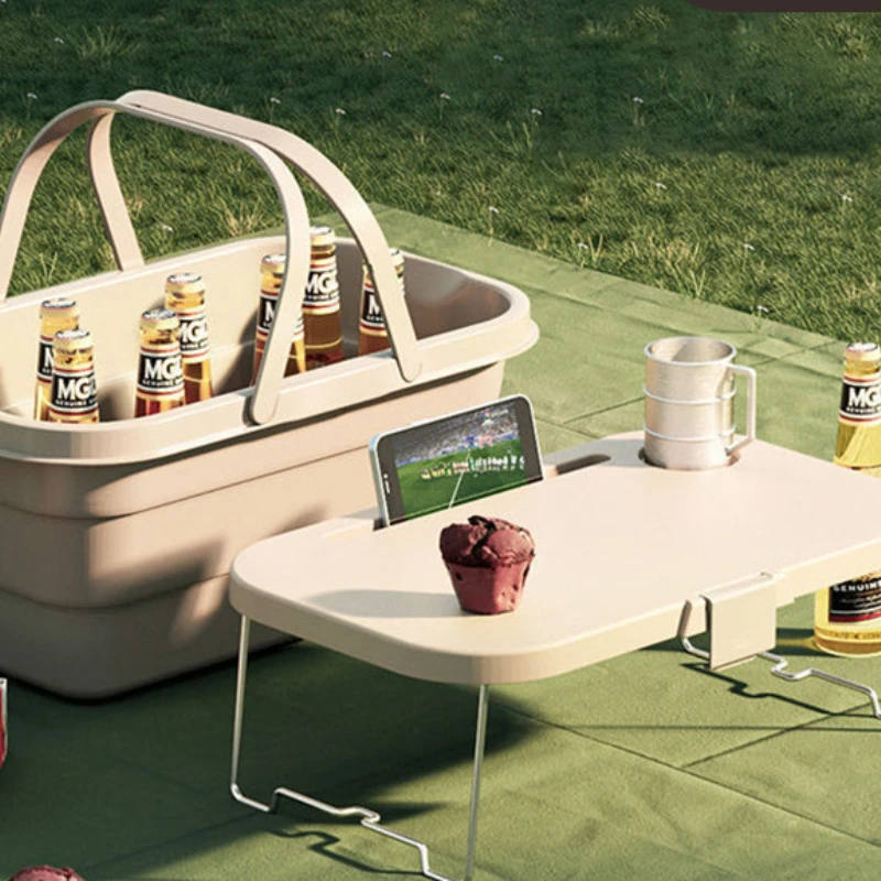 

Outdoor Picnic Basket Lid with Table Camping Storage Multifunctional Folding Hand Basket Holiday Gift