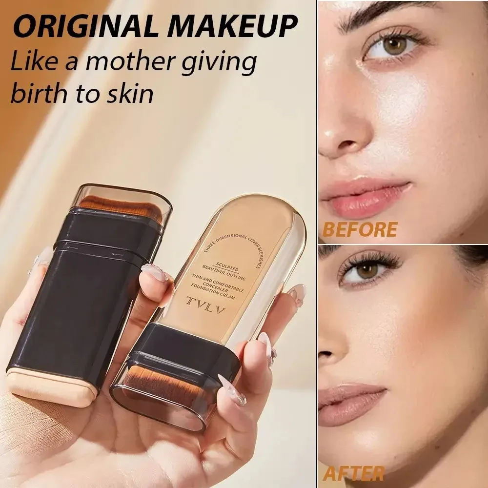 عصا كونتور كريم أساس للوجه من TVLV - ملمس حريري تغطية كاملة مقاومة للماء تدوم طويلاً كريم خافي عيوب البشرة للتفتيح