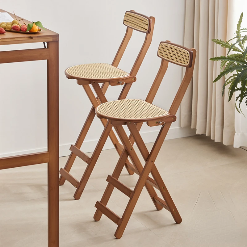 Foldable Barstool Coffee Counter Portable Rattan Dining Chair Leisure Backrest Stool Modern Bench for Versatile Use s