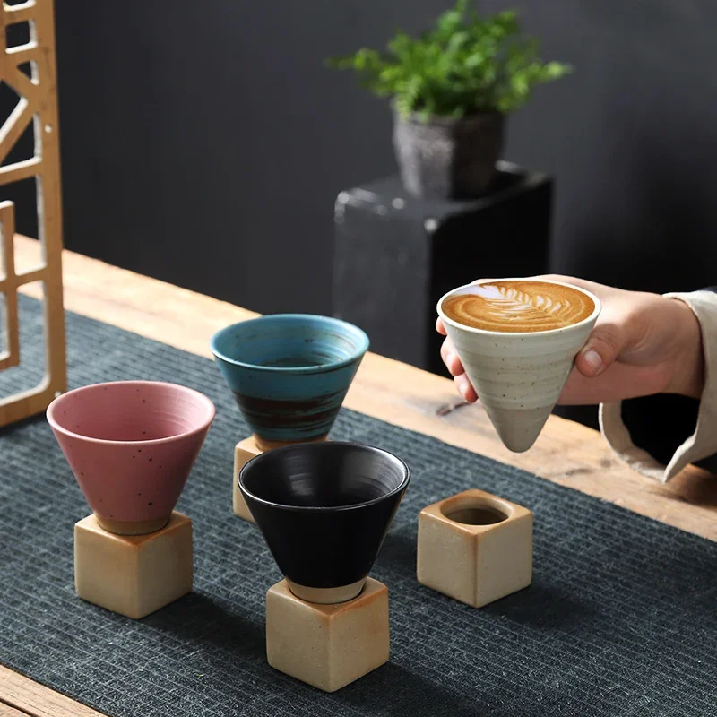 Creative Retro Ceramic Coffee Cup Rough Pottery Tea Cup Japanese Latte Pull Flower Porcelain Household New Pottery Mug 1pcs ceramic coffee cup set