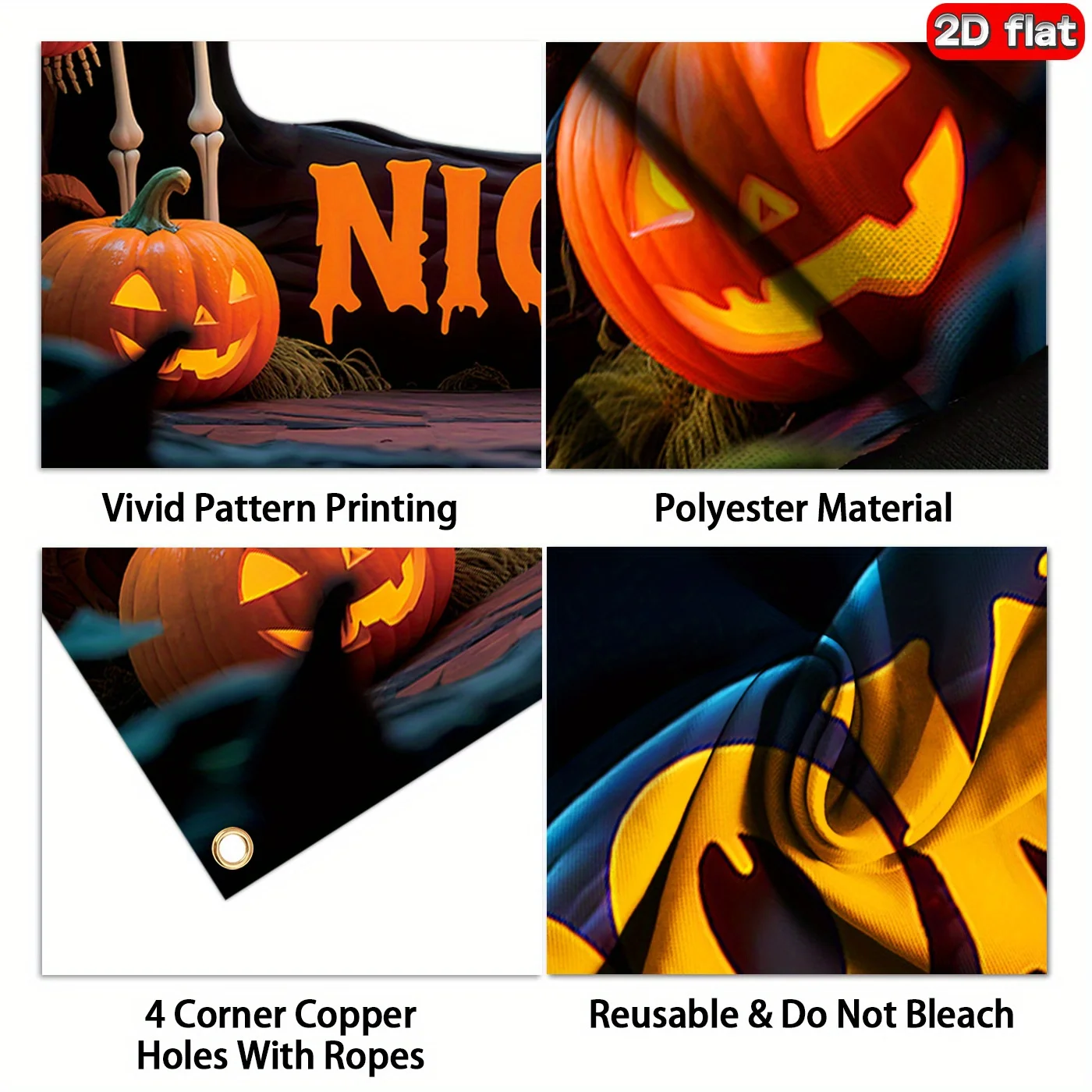 1pc 2D Flache Banner Halloween Themen Foto Rahmen Flagge Polyester Foto Prop Skelett für Mann Kürbis Halloween Party Kulissen – Detail 9