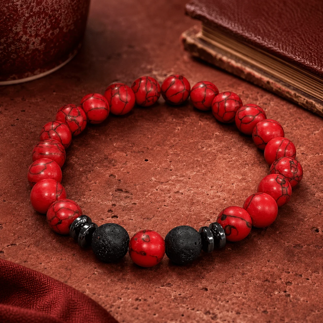 Elegant Red & Black Beaded Bracelet with Matte Finish—A Perfect Gift Choice