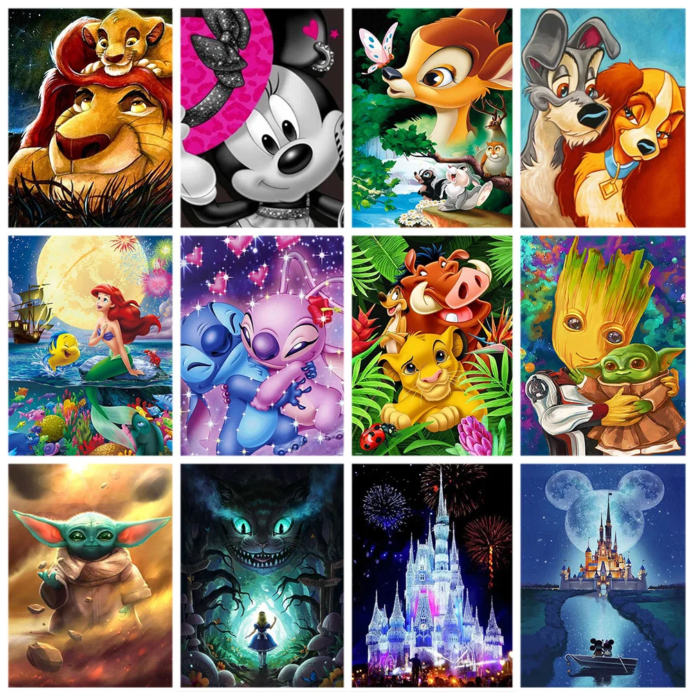

Disney 5D Diamond Painting Cartoon Lilo Stitch Cheshire Cat Mickey Yoda Diamond Mosaic Embroidery DIY Children's Room Decor Gift