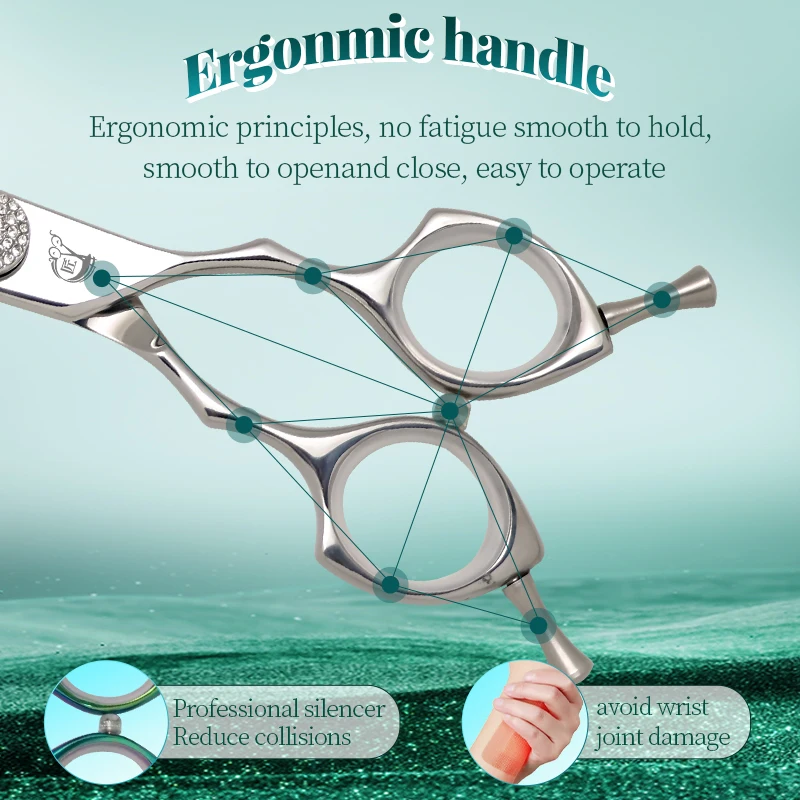 Crane High-end 7.5 Inch VG10 Sliver&Green Professional Dogs Grooming Thinning Scissors Curved Chunker Shears Tijeras Tesoura dog grooming scissors