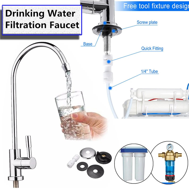 Direct Drinking Faucet Stainless Steel Kitchen Water Faucet 1/4 Inch Connect Hose Reverse Osmosis Filters Kitchen Water Purifier