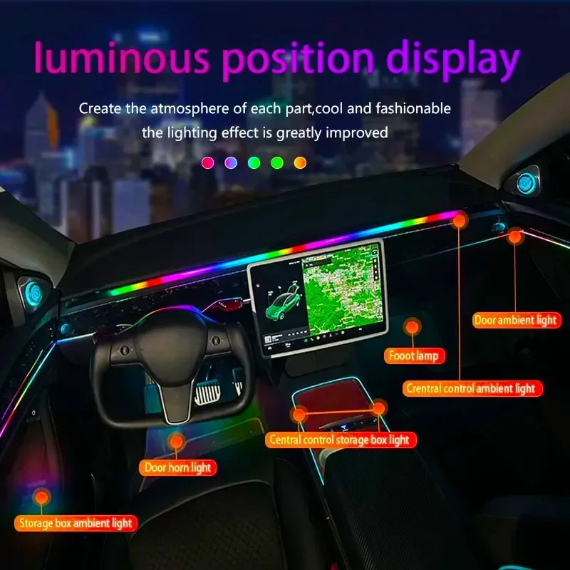18IN1 Neon Car Interior Ambient Lights APP DIY Control Acrylic Strip Light Guide Fiber Optic RGB Auto Decoration Atmosphere Lamp