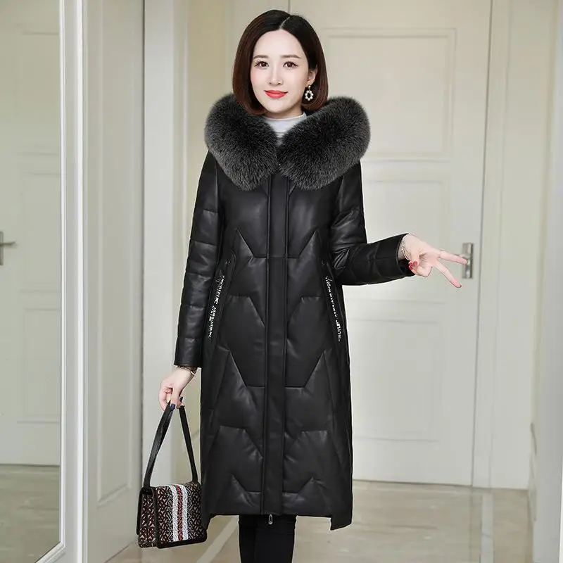 autumn-winter-2023-pu-down-cotton-women's-mid-length-imitation-fox-fur-fur-hooded-slim-fit-imitation-simplicity-fur-clothing