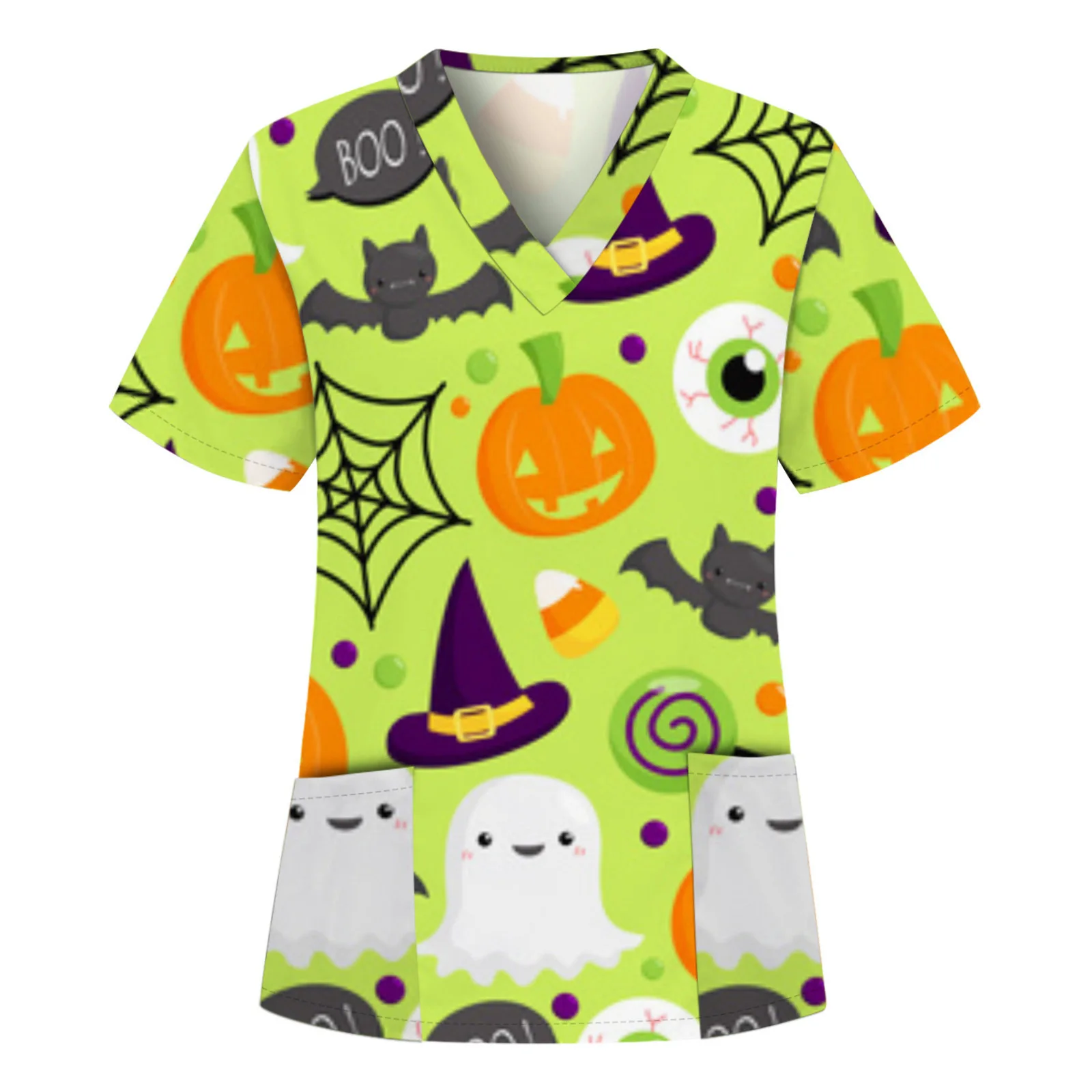 Halloween Scrub Uniform Women Cartoon Medical Uniforms Hospital Scrubs