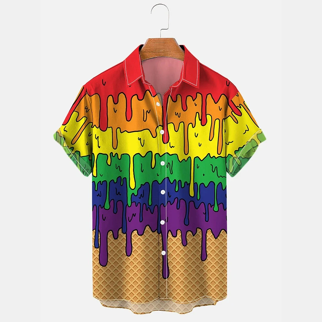 Camisa Hawaiana Hombre Manga Corta - Estampado Calavera Multicolor, Arcoíris, Vacaciones Y Verano