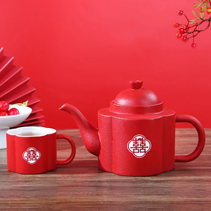 Double Happiness Red Ceramic Tea Infuser, Chinese Home Porcelain Teapot, Tea Cup, Luxury Gift, Wedding Gift