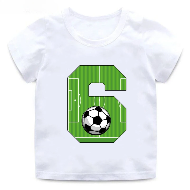 thumbnail image 1 of Camiseta de algodón con estampado de números de fútbol para niños y niñas, divertida camiseta de dibujos animados para cumpleaños de 1, 2, 3, 4, 5, 6, 7, 8 y 9 años, 1 of 5
