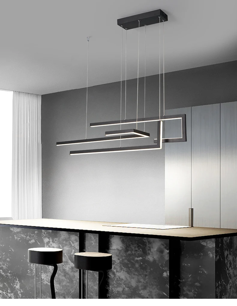 Description Picture 2 of itemModern Minimalism LED Pendant Lamp For Dining Room Kitchen Bar Living Room Bedroom Black Rectangle Dimmable Chandelier Lights