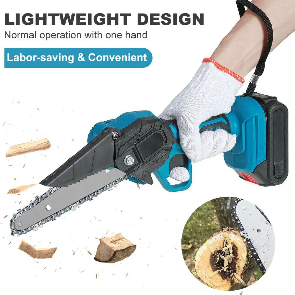 6inch Electric Chainsaw Cordless Rechargeable Wood Trimming Cutter Saw Chain Saws Garden Tools with 2 Batteries — view 2