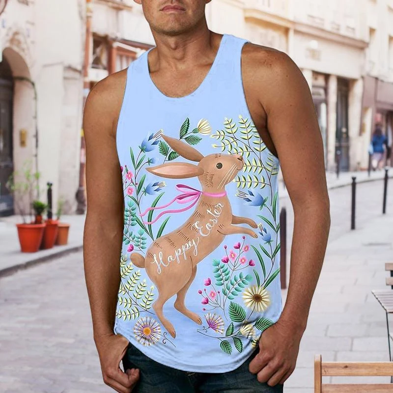 

Cute Rabbit Tank Tops Men 3D Printing Funny Kids Animal Vest Harajuku Womens Clothing Tee Sleeveless T-Shirts Summer Casual Tops
