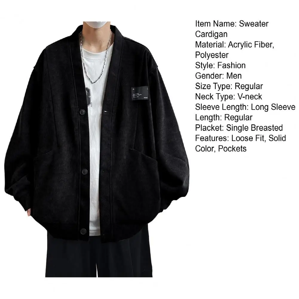 Description Picture 3 of itemCasual Loose Sweater Men's V-neck Knitting Cardigan with Pockets Loose Sweater Coat for Autumn Winter Fashionable Plus Size