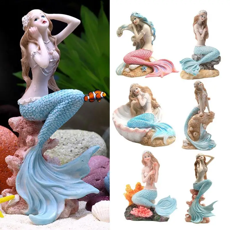 

Mermaid Fish Tank Decorations Pretty Resin Statue Figurines DIY Aquarium Ornaments Handicrafts Desk Theme Pet Gifts Accessories