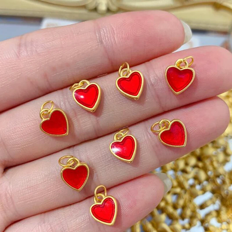 

Pure 24K Yellow Gold Pendant 999 Gold Cute Red Heart Necklace Pendant 1pcs