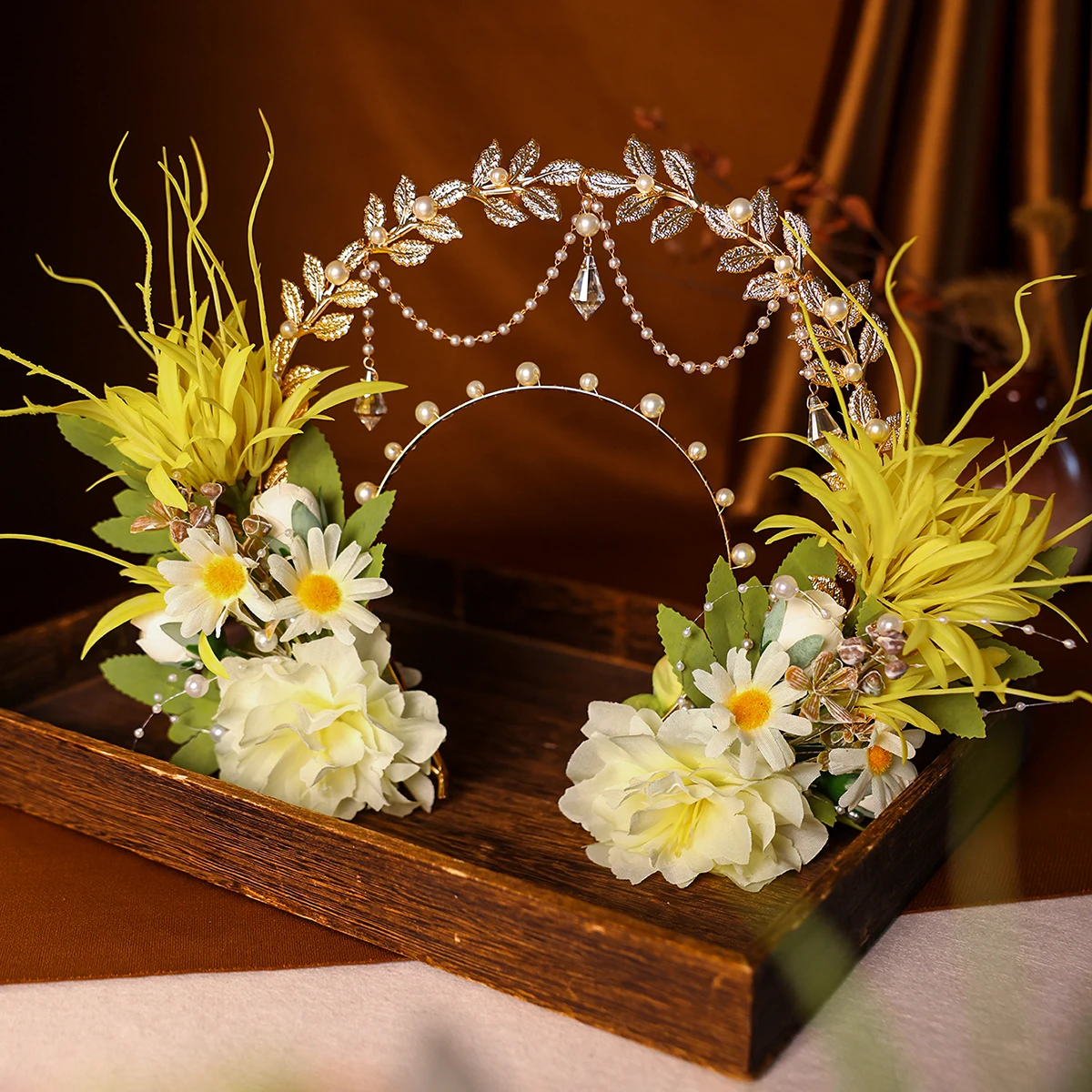 Vintage Gold Farbe Haarbänder Blumen Blätter Handgemachte Stirnbänder Für Frauen Perle Haar Zubehör Kopf Rebe – Detail 2