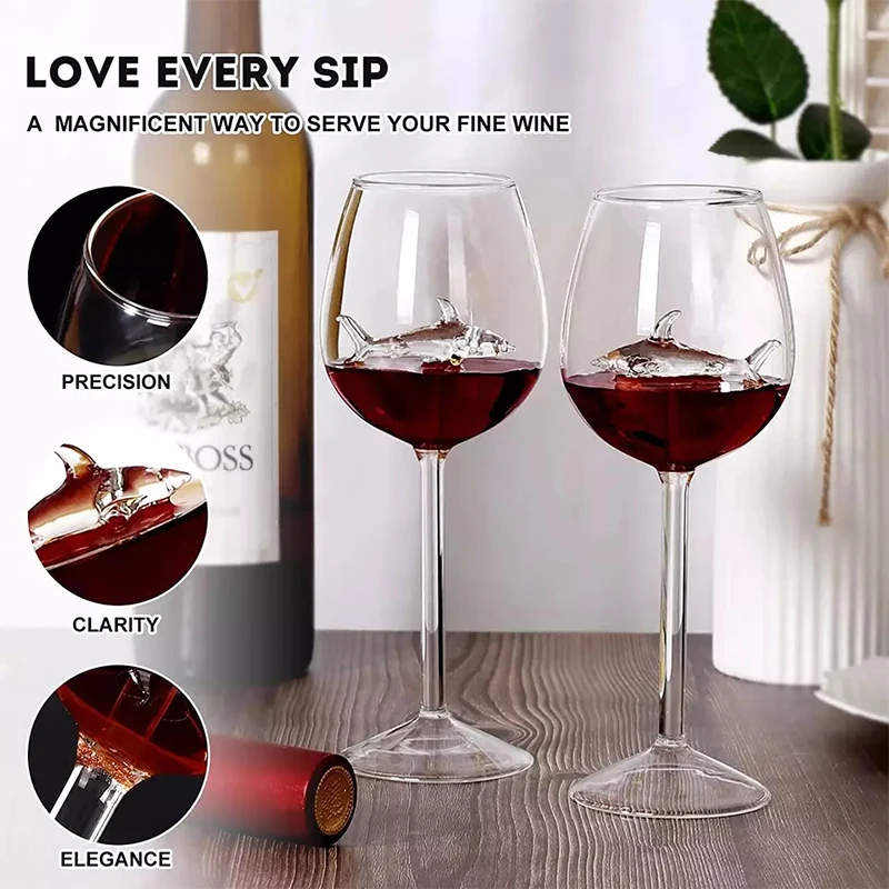 2Pcs Long Stem Shark Red Wine Glasses Aerating Glass Cup Crystal