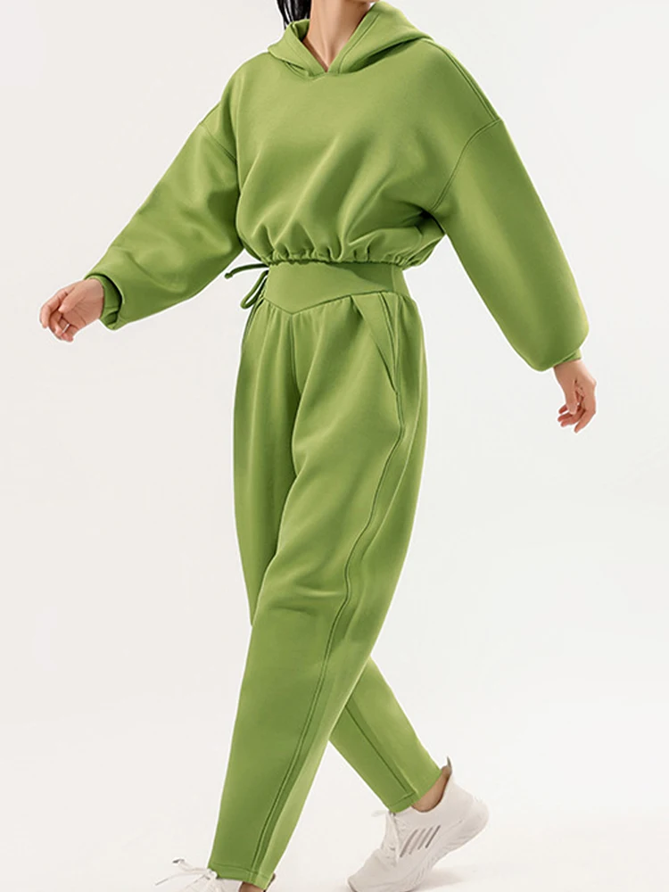 

Женский брючный костюм с длинным рукавом, однотонный спортивный костюм из двух предметов