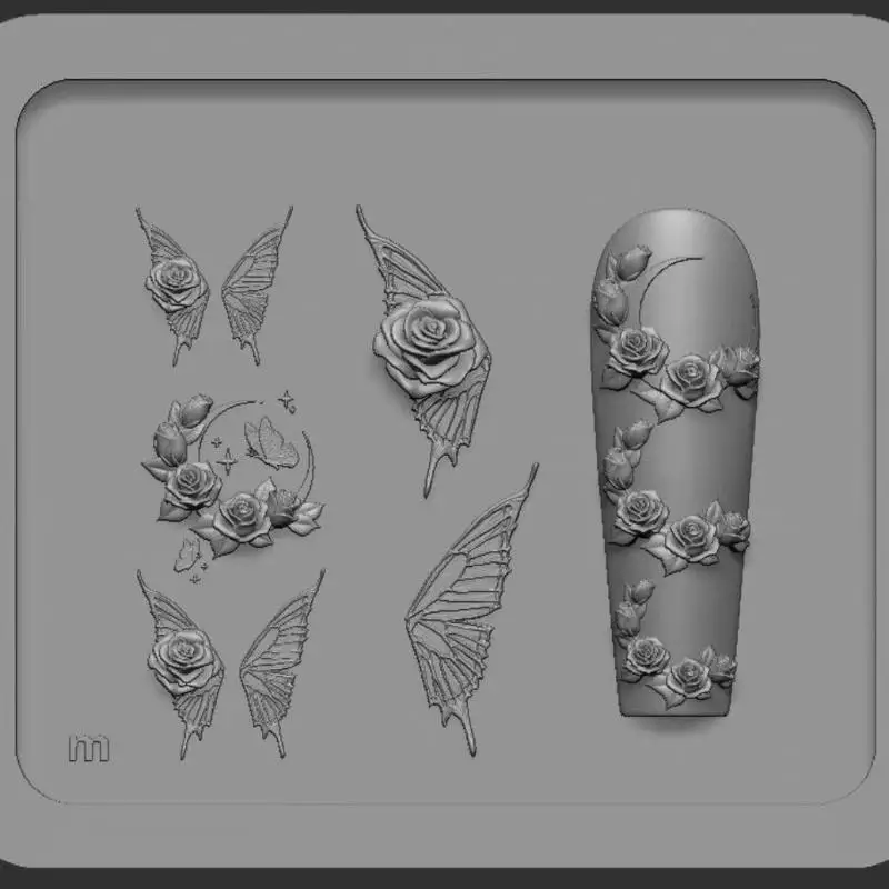 3D 장미 꽃 나비 실리콘 네일 몰드 체리 디자인 DIY 매니큐어 쥬얼리 공예 네일 아트 장식 도구