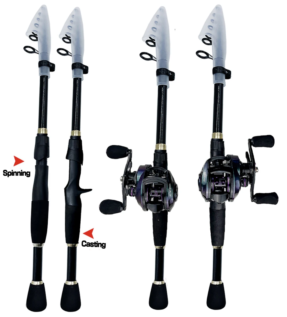 1.6m- 2.4m Fishing Rod and Reel Combo Set Saltwater Portable Fishing Rod  CNC Metal Rock Arm Baitcasting Reel Set