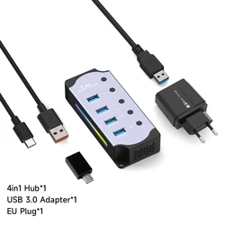 Multi-Function USB Hub with RGB Lighting and Enhanced Heat Dissipation (4 in 1 EU)