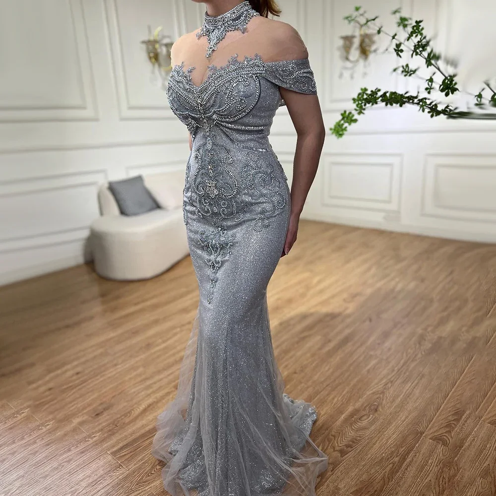 Silver Mermaid Luxury Evening Dresses Gowns 2025 No Split Elegant For Women Party LA71390