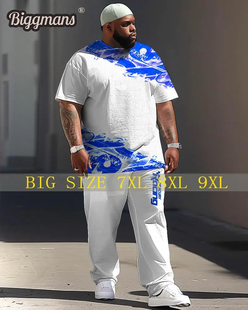 

Biggmans T-Shirt Plus Size Set L-9Xl for Summer Oversize Suit Comfortable Men's Large Casual Print Short Sleeve Trousers 7XL