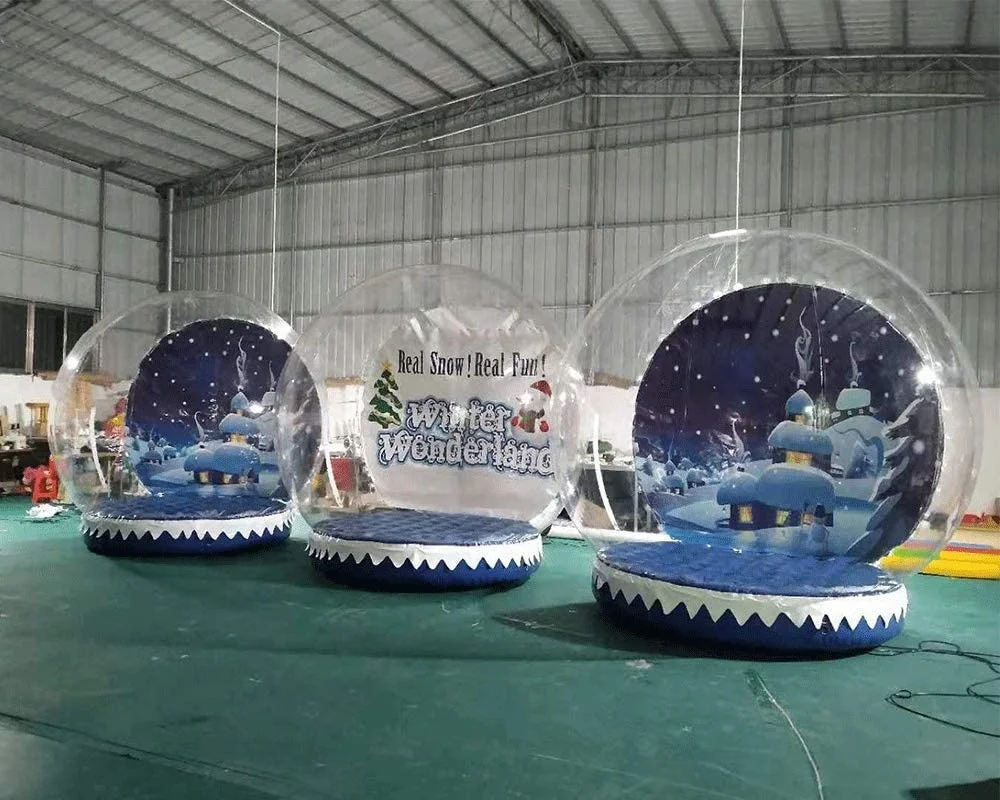 PVC 투명 대형 크리스마스 인플레이터블 스노우 글로브 교체 가능한 배경 포함