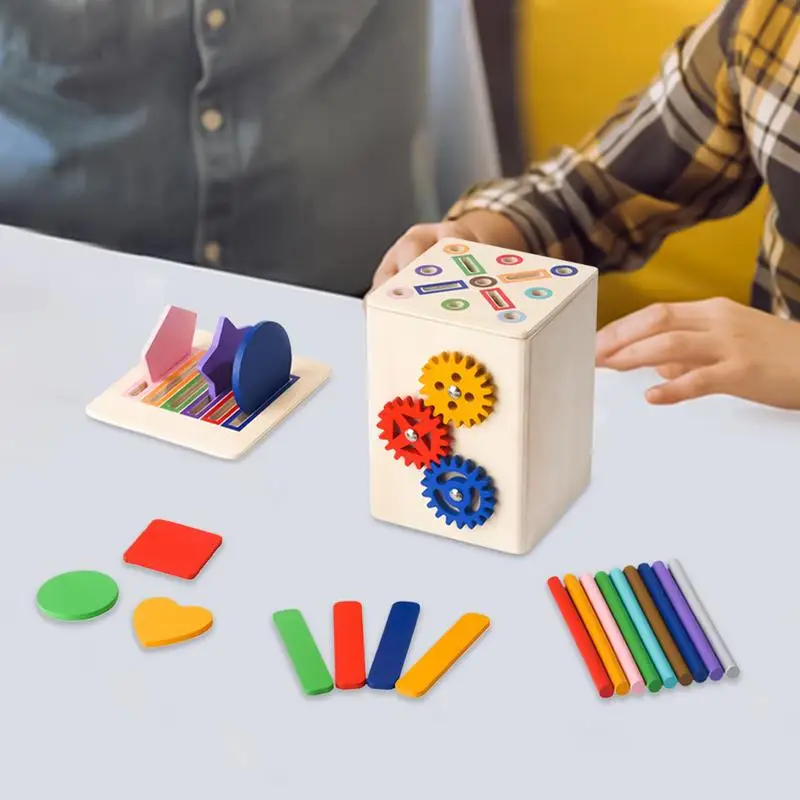 Wooden Shape Sorter Toy Learning Sensory Matching Games Wooden Shape Color Sorter Motor Skills Toys For 1-3 Year Old Boy