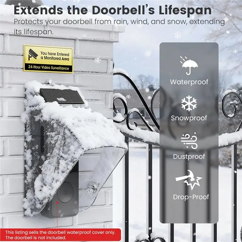 【SURPISE】태양광 무선 초인종 커버(소리 방지 기능 포함) 방수 투명 초인종 버튼 보호기 링 버튼 레인 코브