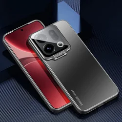 Enhanced Metal Lens Protective Case with Kickstand for OPPO Smartphones - Shockproof Matte Finish (Black)