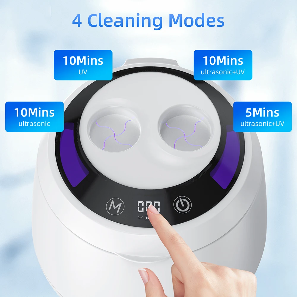 KUNPHY Portable Retainer Cleaner 48kHz 35W Ultrasonic Cleaner Dental Pod with UV-Light for Denture 4 Modes Digital Timer Cleaner 3