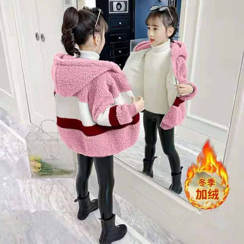 

Girls Coat Jacket Cotton Outwear Overcoat 2022 Hooded Warm Thicken Plus Velvet Winter Breathable Children's Clothing