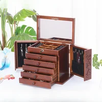 Necklace Jewelry Organizer Box Wood Jewelry Case with Ring Earring Drawer Bracelet Display Plastic Storage Separators 2