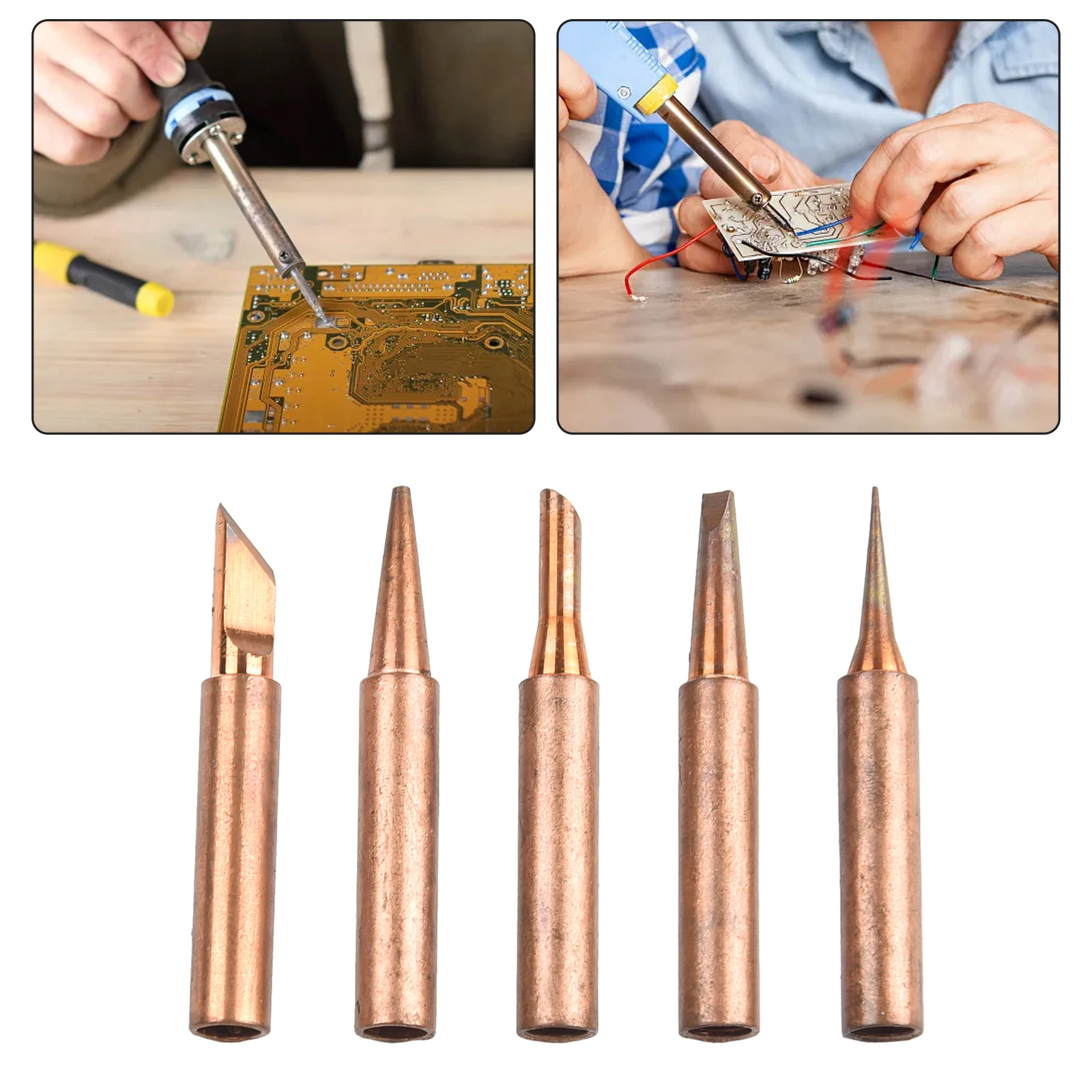 

5Pcs Soldering Iron Tip Professional Bit Copper Iron Tips Sets Soldering Replacement For I+B+K+3C+2.4D Soldering Accessories