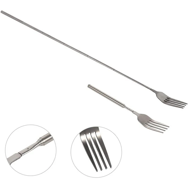 Retro Fork BBQ Telescopic Extendable Dinner Fruit Dessert Long Handle Fork Stainless Steel Cutlery Fork Tableware