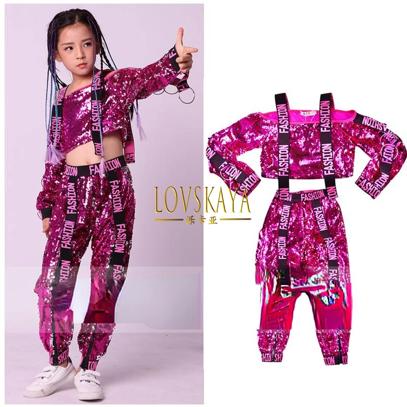 

Jazz Dance Costume Hiphop Dresses for Girls Stage Performance Cheerleader Holographic Sequin Top Pant Set