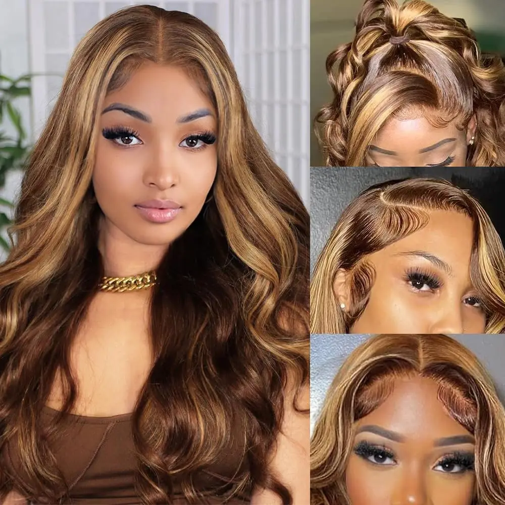 

4/27 Lace Front Wig Human Hair Honey Blonde Body Wave Wigs Highlight Ombre 13x4 HD Lace Front Wigs for Women 180% Density