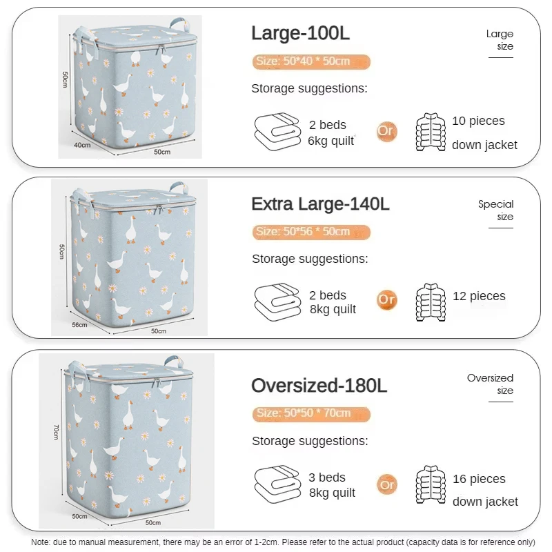 100/140/180L Clothes Quilt Storage Bag Household Large Capacity Quilt Storage Box Wardrobe Non-woven Clothing Moving Luggage BEST SELLERS