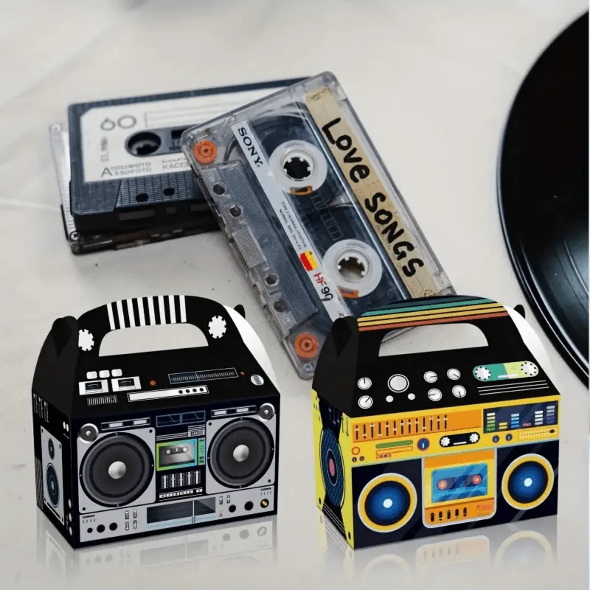 12Pcs, Radio Shaped Gift Box With Handle,90's Theme Party Supplies,Retro Bag For Keeping Candy Popcorn,Small Toys,Packaging Box 3