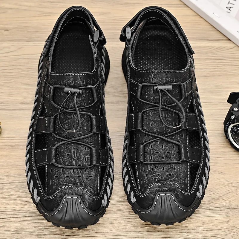 Sandali da escursionismo da uomo Sport all'aria aperta Estate Pelle Casual Trekking Walking Escursionismo Scarpe a punta chiusa_voghion.com