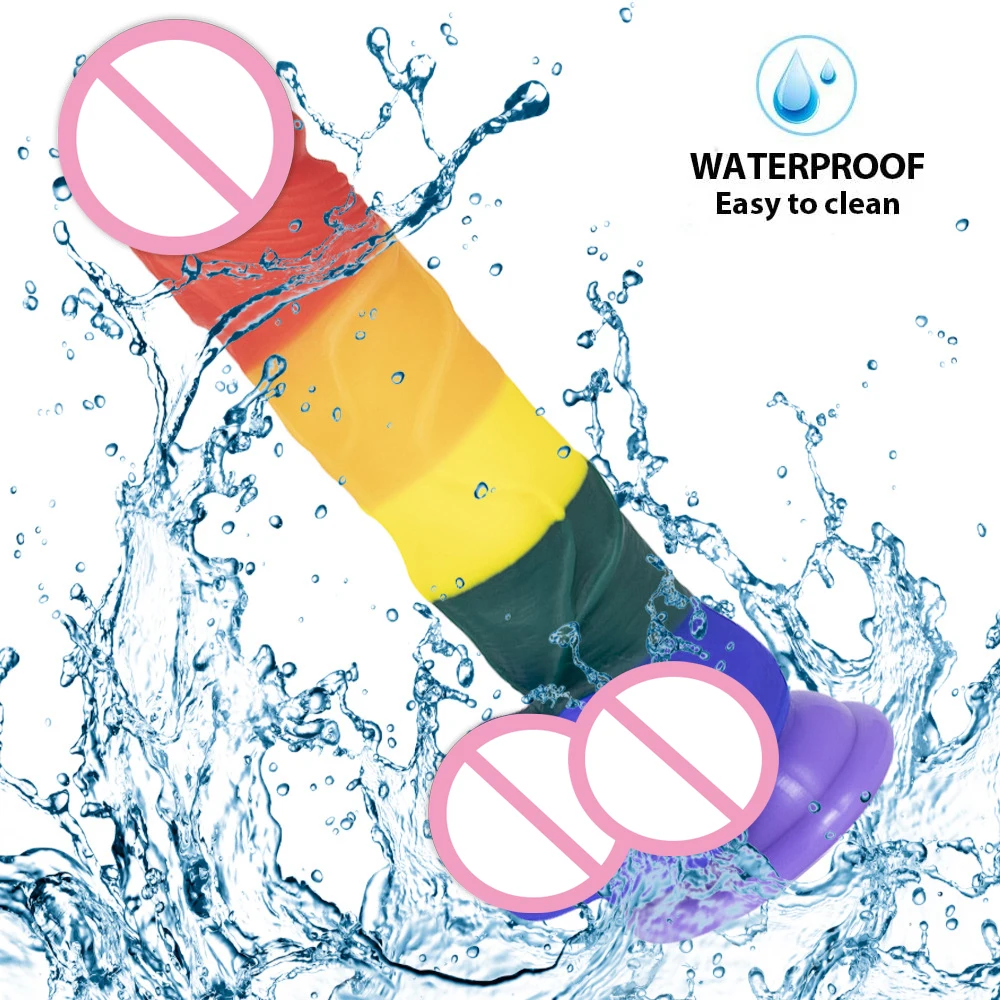 Simulation Dildo Rainbow Color Realistic Oversized Female Masturbator Vibrator Wearable Gun Machine Silicone Big Cock Adult Toys
