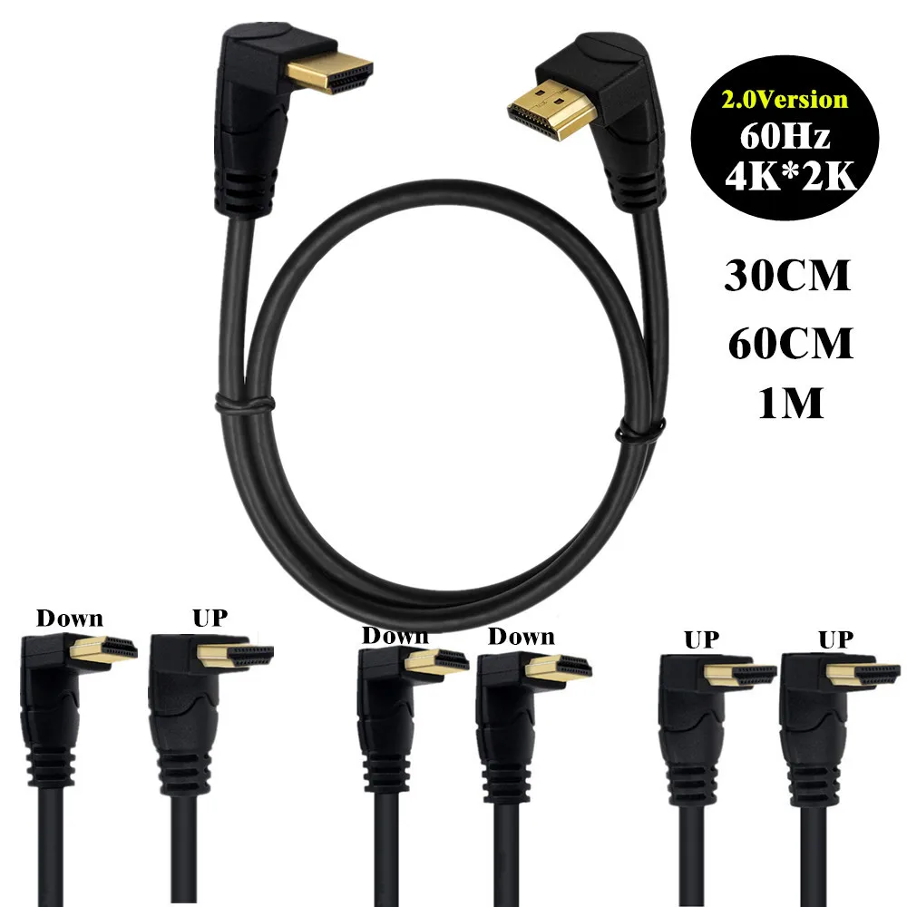 

4K короткий 90-градусный прямоугольный HDMI совместимый кабель двойной нижний угол HDMI кабель штырь-штырь HDMI кабель 0,3 м 0,6 м 1,8 м